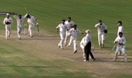 15 Mar 2001:  The Indians celebrate the win as the final wicket falls, during day five of the 2nd Test between India and Australia played at Eden Gardens, Calcutta, India. India won by 171 runs X DIGITAL IMAGE  Mandatory Credit: Allsport Australia/ALLSPORT